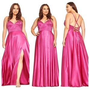 Faviana Formal Gown 14 Lace Up Back Princess Pink Gala Wedding Cruise Prom $595